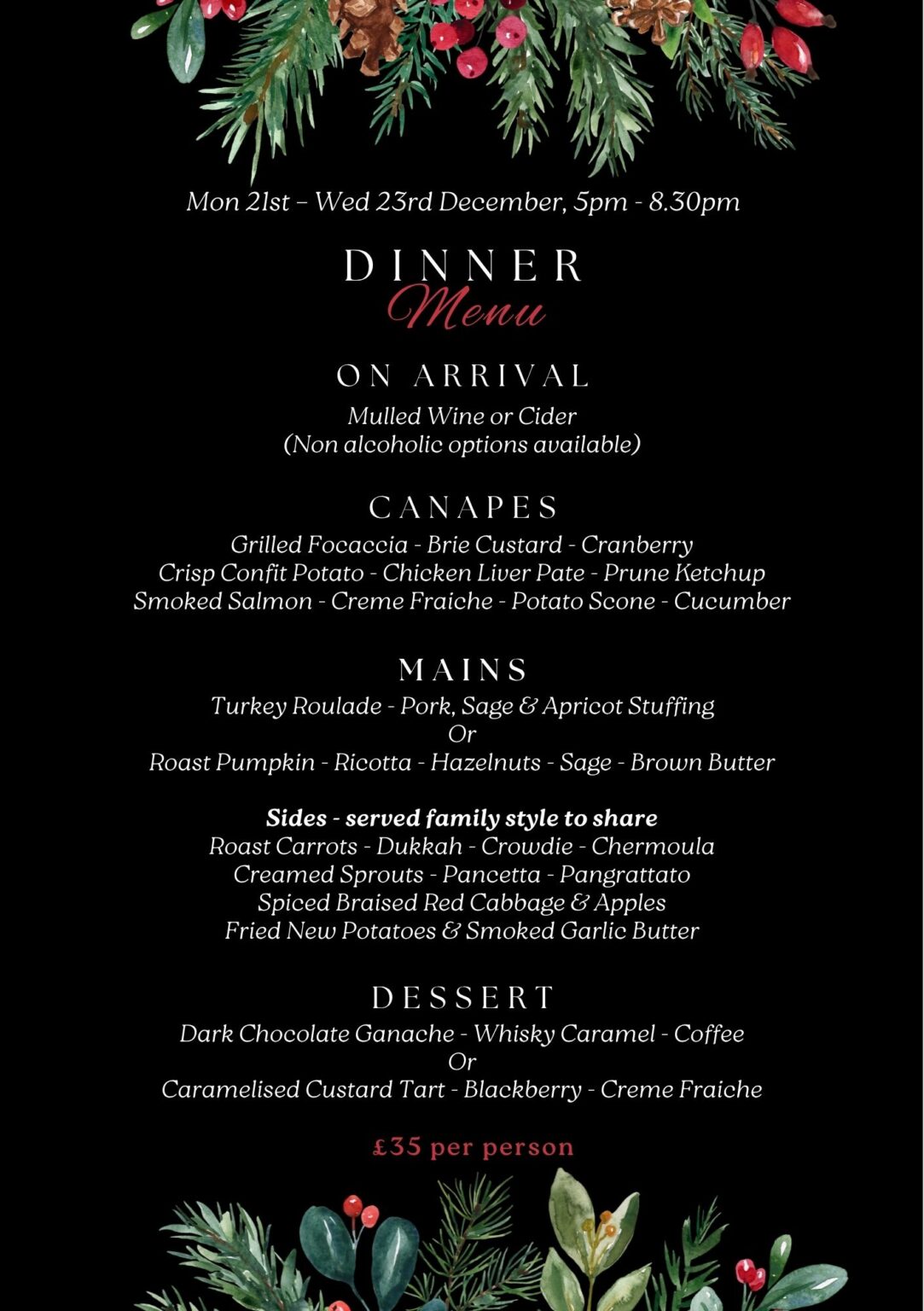Dinner Menu - An Lanntair